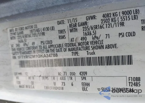 2016 Ford Transit-250 z USA, uszkodzony, nr VIN 1FTYR1ZM1GKA34788